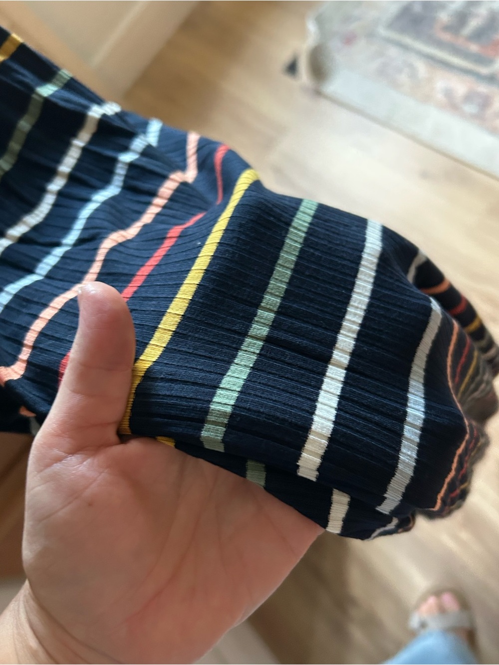 LOFT Black Midi Dress with White, Red, Orange & Olive Stripes - Picture 3 of 4